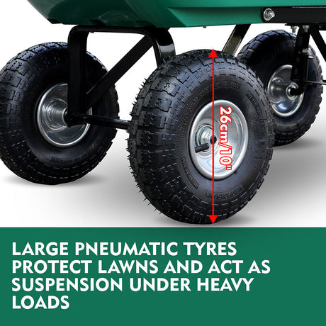 HORUSDY heavy-duty poly pull dump cart with 250kg load capacity, large pneumatic wheels, and easy tipping mechanism for garden and lawn work