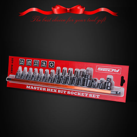 SEDY 16-Piece Metric Hex Bit Socket Set with Magnetic Rail and CR-V Sockets