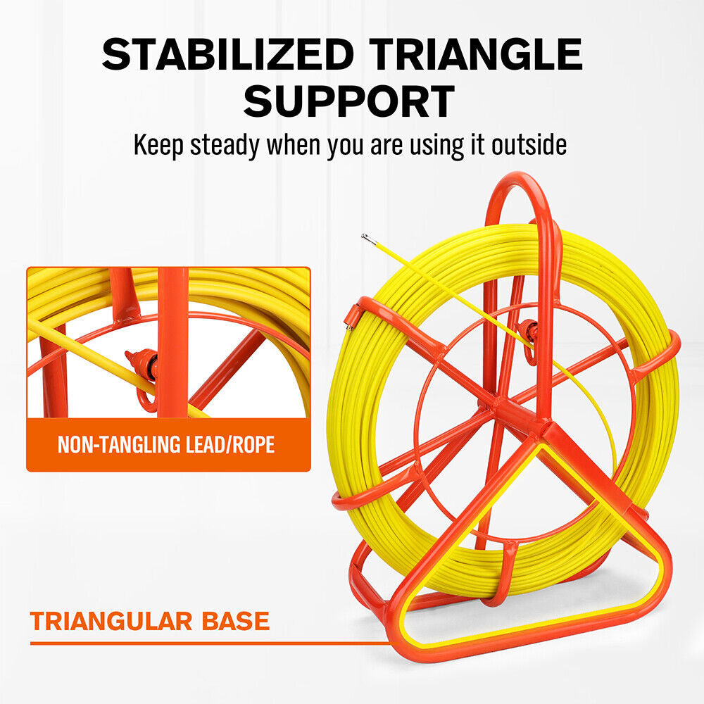 100M HORUSDY fiberglass fish tape cable puller with 4.5mm diameter for wire installation, featuring a non-conductive, durable design with stabilised support.