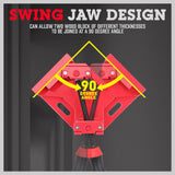 Red SEDY 90-degree corner clamp tool with adjustable jaws for precision woodworking and welding tasks