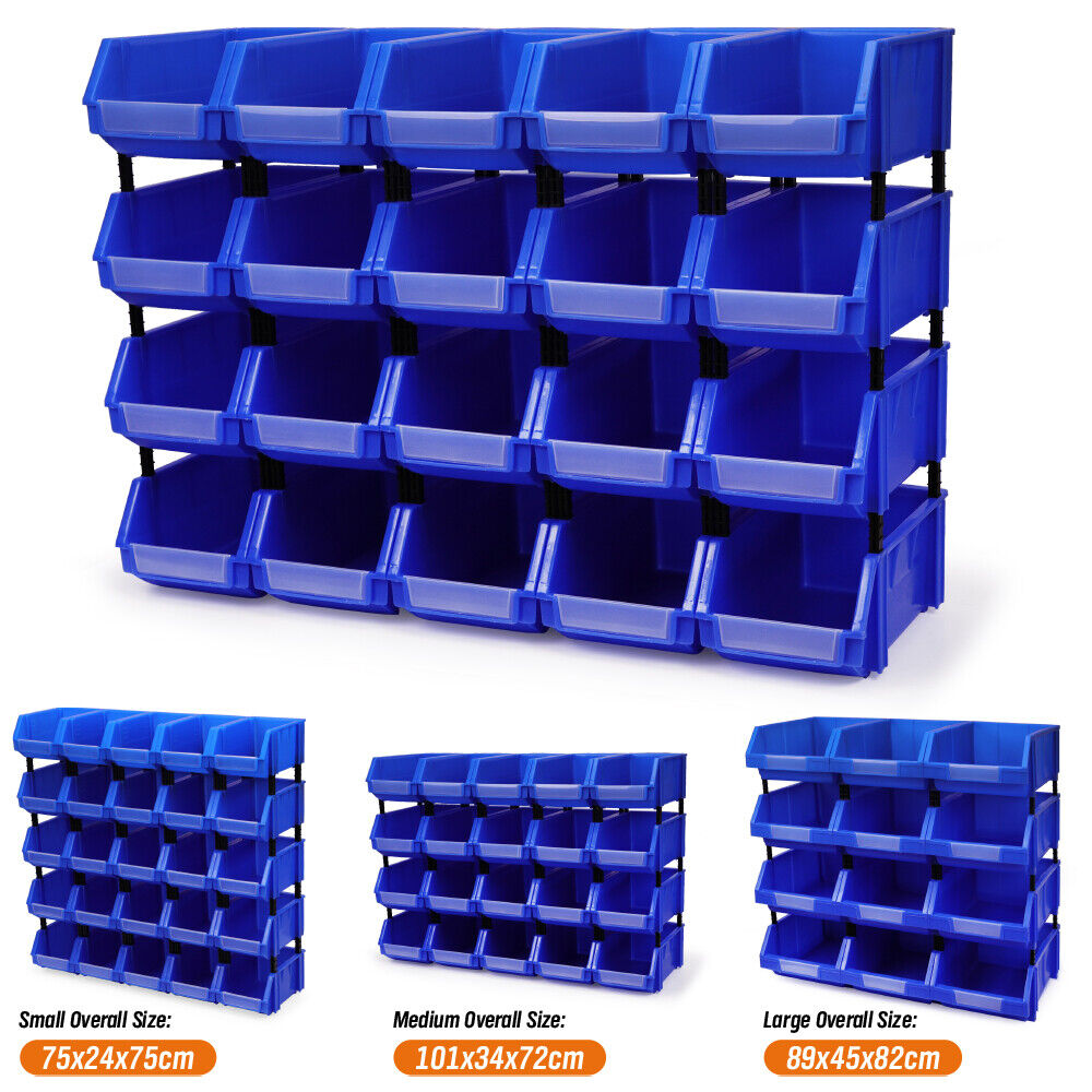 Versatile HORUSDY Storage Bins in 3 Sizes, Stackable and Detachable for Organizing Tools and Small Parts in Workshops and Garages