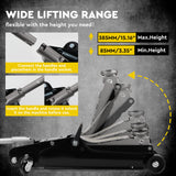 HORUSDY 2.5-ton hydraulic floor trolley jack with steel casters, large saddle, wide lift range, and carry handle for car repair and tyre replacement.