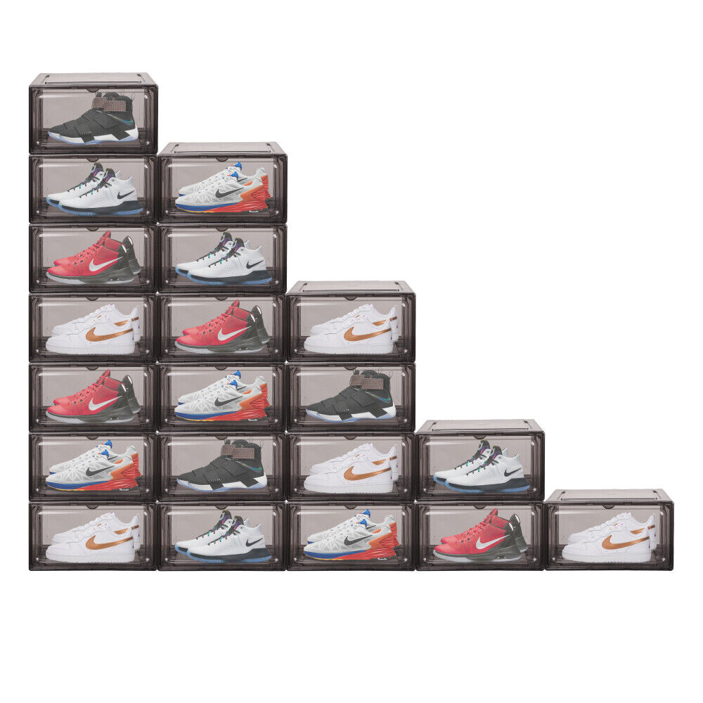 HORUSDY Transparent Black Acrylic Shoe Boxes for Sneaker Display and Storage, Stackable Design with Magnetic Closure