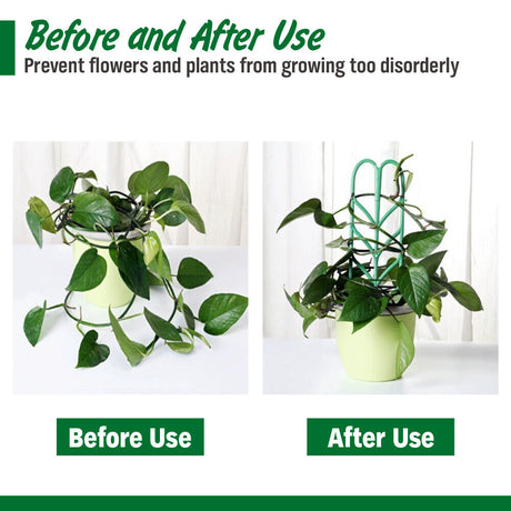 Green metal trellis for climbing indoor plants, leaf-shaped, rust-resistant, 35.5 cm high