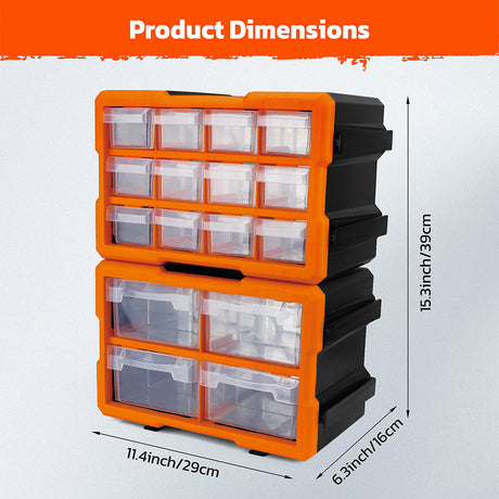 Wall-mountable modular parts organizer with 16 drawers for garage tools and hardware storage - HORUSDY Professional Tools Australia