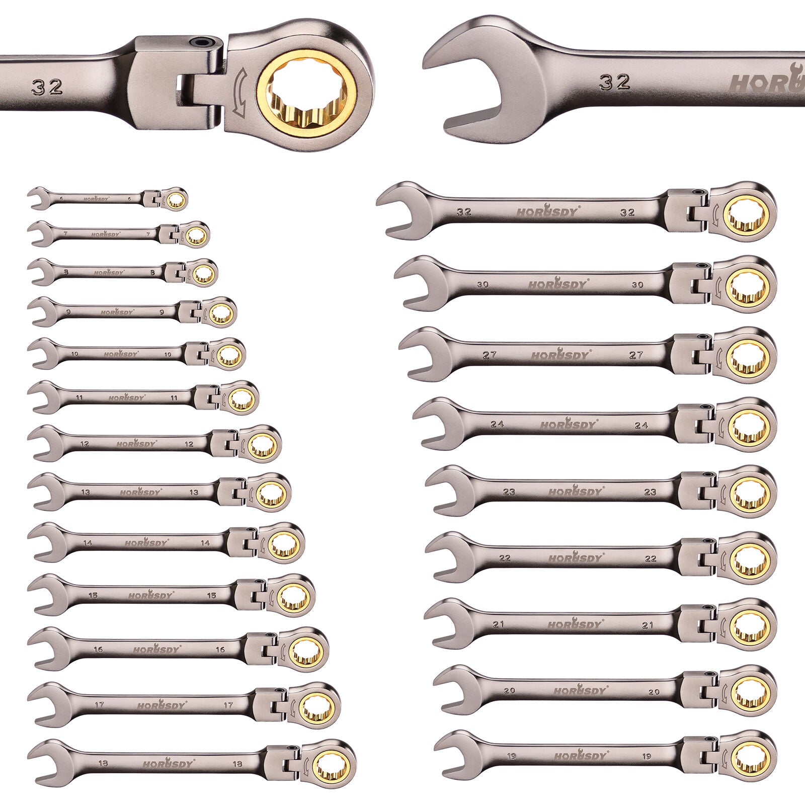 HORUSDY 6-32MM Flexible Head Ratchet Spanner Nickel Plating Ratcheting Spanners