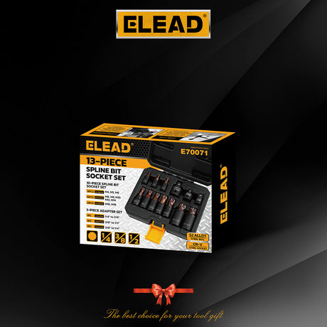 ELEAD 13-Piece Spline Bit Socket Set with S2 Alloy Steel and CR-V, Includes 3 Adapters for Versatile Applications