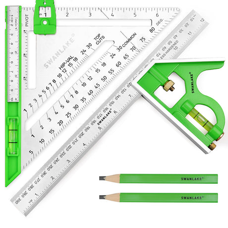 SWANLAKE 4-piece rafter and combination square tool set with ruler and spirit level for woodworking