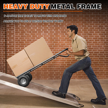 Heavy-duty sack truck with 250kg load capacity, sturdy metal frame, and durable rubber wheels for easy transportation.