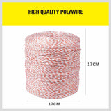 HORUSDY 1000 meter red and white high-visibility poly wire for electric fences, featuring UV-treated coating and stainless steel strands