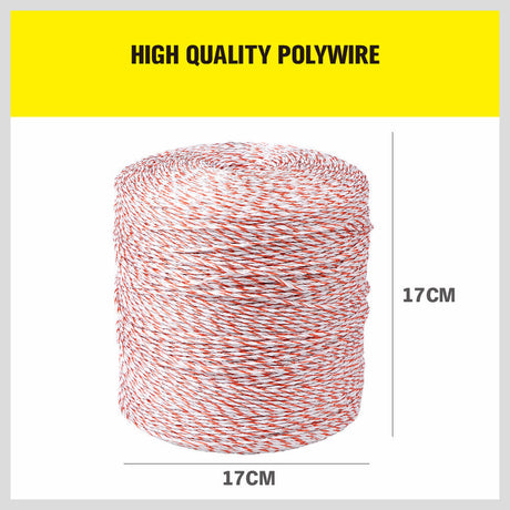 HORUSDY 1000 meter red and white high-visibility poly wire for electric fences, featuring UV-treated coating and stainless steel strands