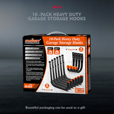 Rust-resistant garage storage hooks with rubber tips for tools, bikes & gear - HORUSDY Professional Tools Australia