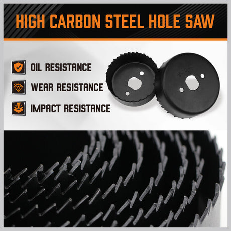 Horsdsy 24-piece hole saw kit with high carbon steel blades, including various sizes for wood, drywall, and PVC cutting, stored in a durable carrying case.