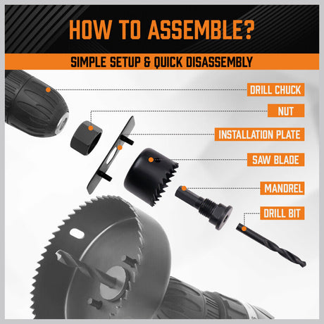 Horsdsy 24-piece hole saw kit with high carbon steel blades, including various sizes for wood, drywall, and PVC cutting, stored in a durable carrying case.