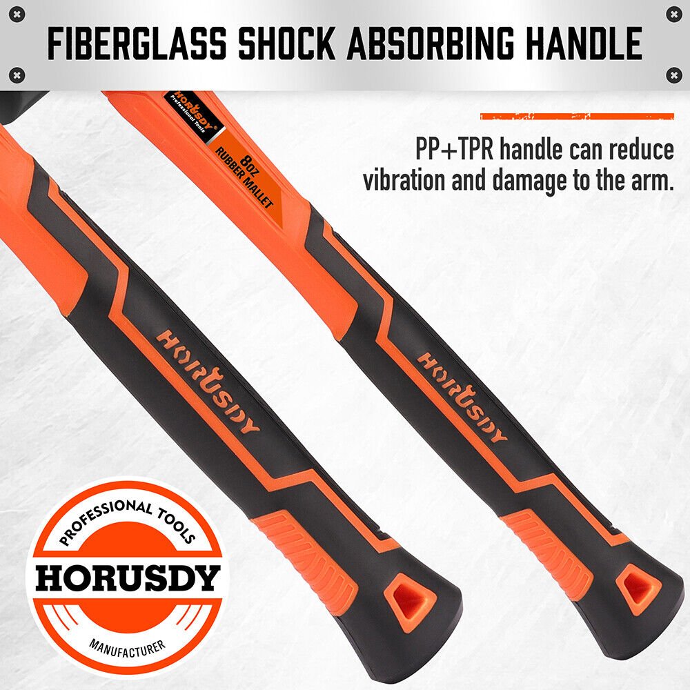HORUSDY 2pcs Rubber Mallet Hammer Set with 8oz and 16oz Fiberglass Handles - Durable, Shock Absorbing, Wear-Resistant, Ideal for Woodworking and Camping