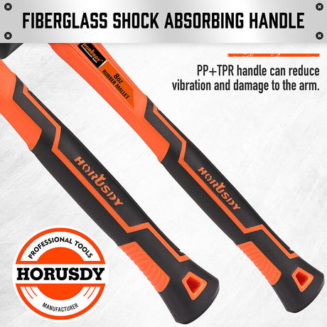 HORUSDY 2pcs Rubber Mallet Hammer Set with 8oz and 16oz Fiberglass Handles - Durable, Shock Absorbing, Wear-Resistant, Ideal for Woodworking and Camping