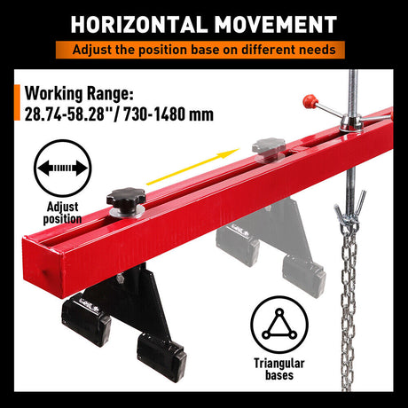 Adjustable engine transverse hoist with dual steel beams and 1100LBS load capacity