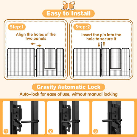 Foldable and adjustable metal pet playpen with 8 panels for indoor and outdoor use, suitable for small to large pets.