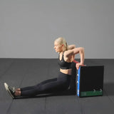 3-in-1 soft foam plyometric jump box with selectable 12/14/16, 16/18/20 or 16/20/24-inch heights for home gym workouts
