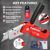 2-in-1 folding utility knife and scraper with SK5 blades, 3-angle locking, built-in blade storage and belt clip