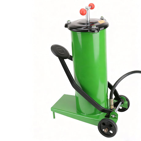 8L green foot-operated grease injector with reinforced hose and metal grease nozzle