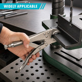 10 inch curved jaw locking pliers with adjustable tension screw, CR-MO steel serrated jaws and 1.6 inch jaw capacity