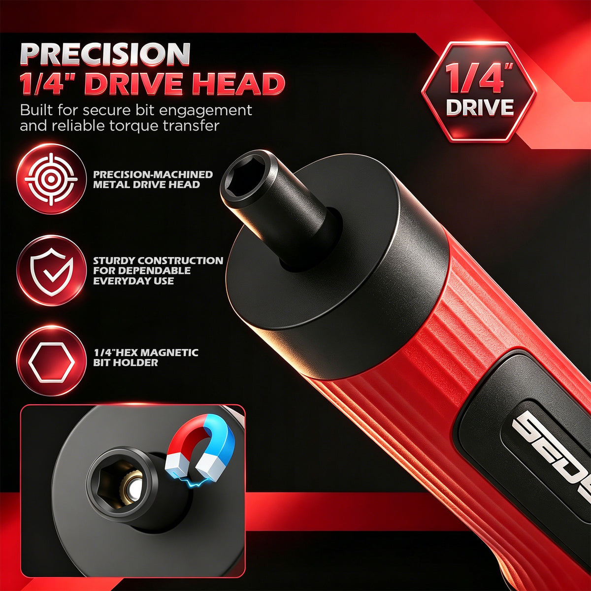 45-piece adjustable torque screwdriver set with 10-70 in-lb scale, 1/4-inch magnetic bit holder, 24 S2 bits and 20 SAE and metric nut drivers