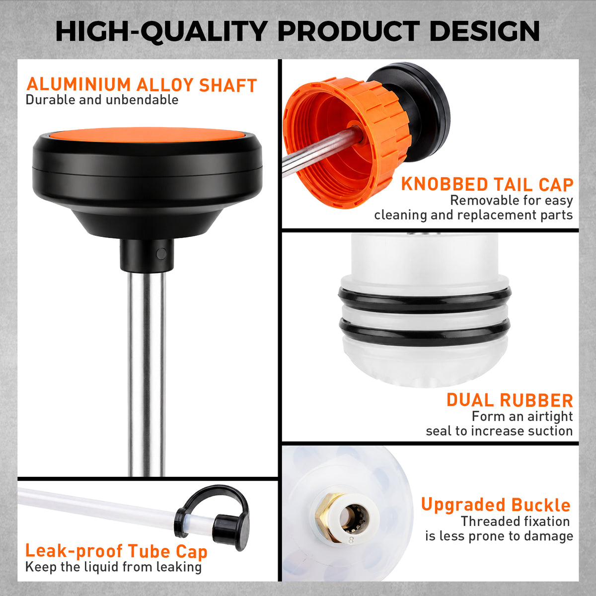 500cc manual fluid extractor and fill pump with transparent graduated cylinder, hand plunger, flexible hose, extension tubes and sealing accessories
