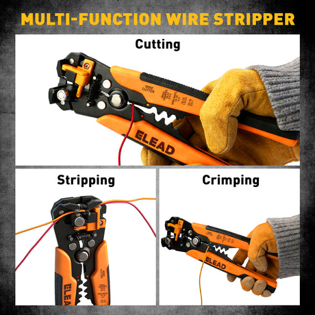 ELEAD wire crimping tool kit with automatic wire stripper, terminal connectors assortment and storage case for electrical wiring repair