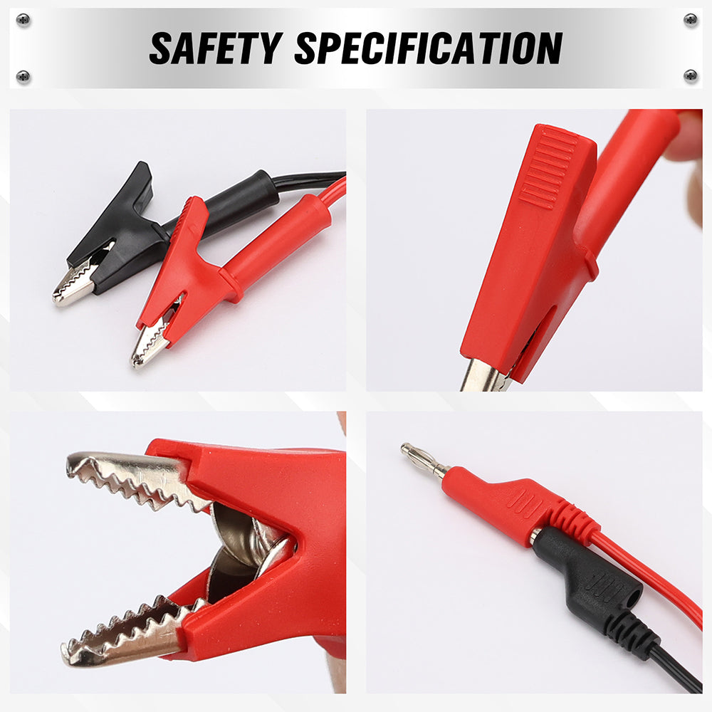 SWANLAKE 1000V 15A banana to alligator test leads with red and black silicone cables, insulated clips, and stackable banana plugs for electrical testing
