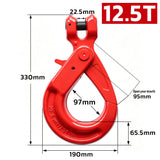 G80 clevis self-locking lifting hook with powder-coated finish and secure locking gate for chain rigging, hoisting and material handling