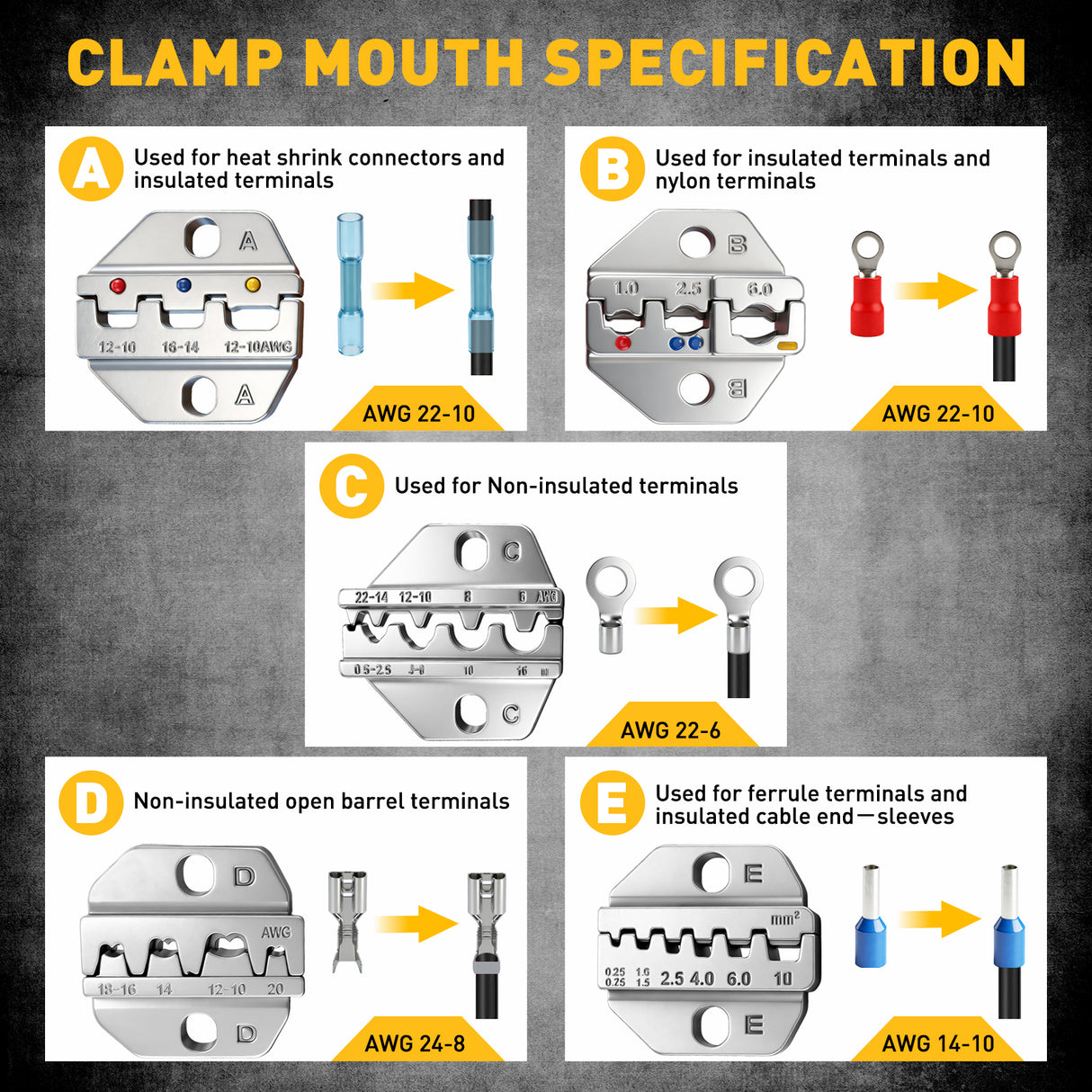 ELEAD ratcheting wire crimping tool kit with interchangeable jaws and terminal connectors assortment for electrical wiring repair