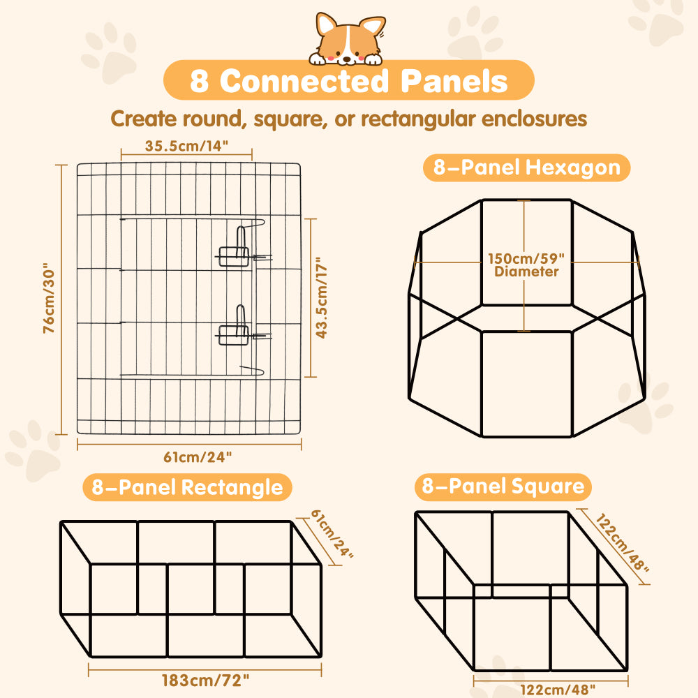 8 panel metal dog playpen 30 inch foldable pet exercise pen heavy duty puppy fence indoor outdoor with door double latch black
