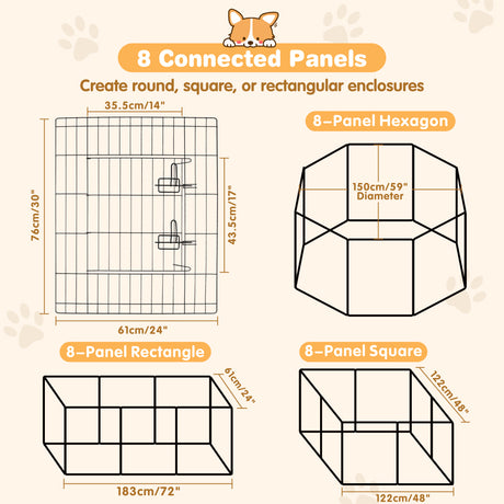 8 panel metal dog playpen 30 inch foldable pet exercise pen heavy duty puppy fence indoor outdoor with door double latch black