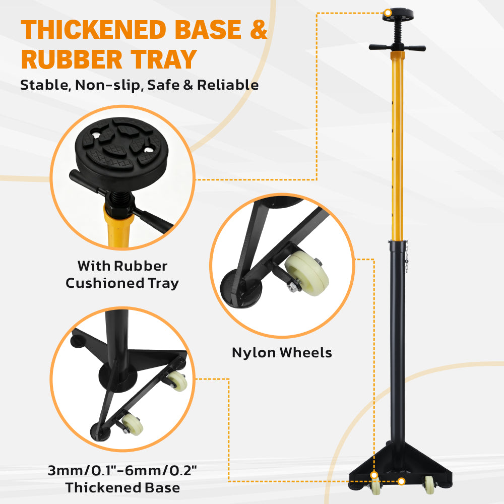 2 ton adjustable under hoist safety support stand with rubber cushioned tray, rotating handle, steel base and nylon wheels