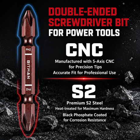 PH2 double-ended impact screwdriver bit set with S2 steel magnetic power bits, torsion zone design, available in 65mm, 90mm and 150mm lengths for impact drivers and drills
