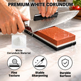 10-piece knife sharpening stone kit with 400/1000 and 3000/8000 grit whetstones, bamboo base, rubber bases, angle guide, Nagura stone, leather strop, cleaning towel and cut resistant gloves