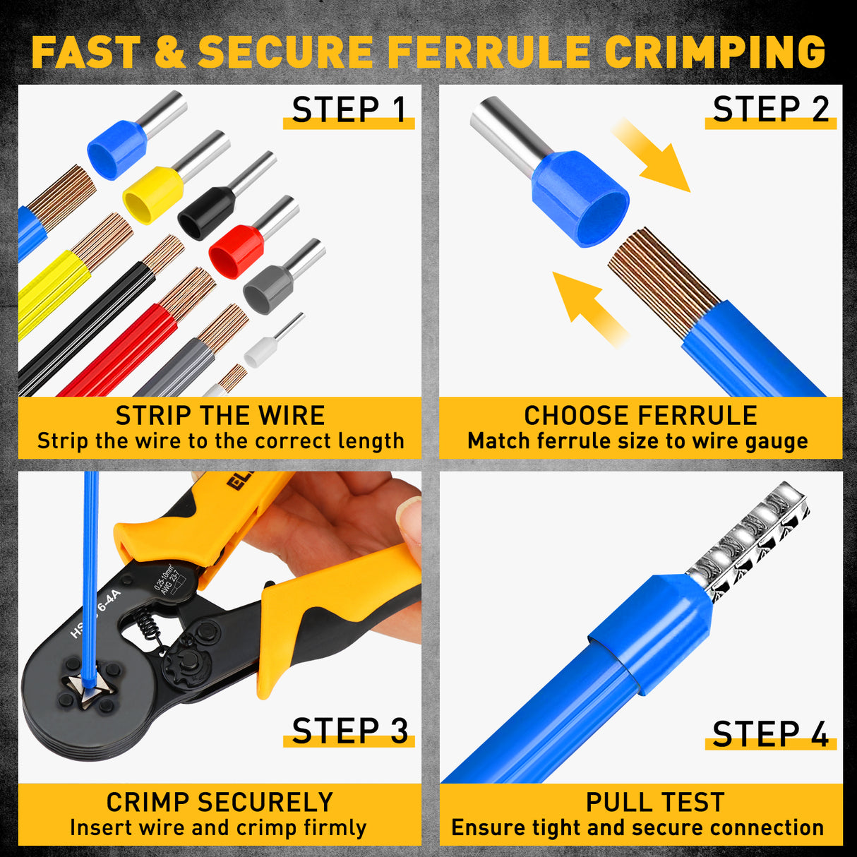 ELEAD ferrule crimping tool kit with 2149 wire ferrules assortment and electrical terminal kit for wiring and control panels
