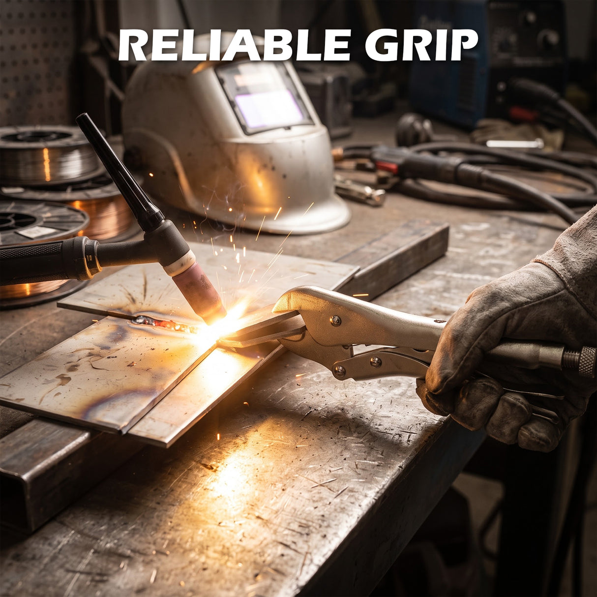 10 inch sheet metal locking pliers with extra wide jaws, adjustable tension screw and trigger release for welding, ductwork and metalworking