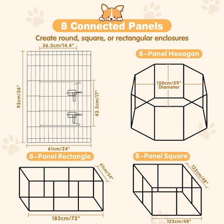 36 inch metal dog playpen 8 panel heavy duty pet exercise pen foldable puppy fence indoor outdoor with door double latch black