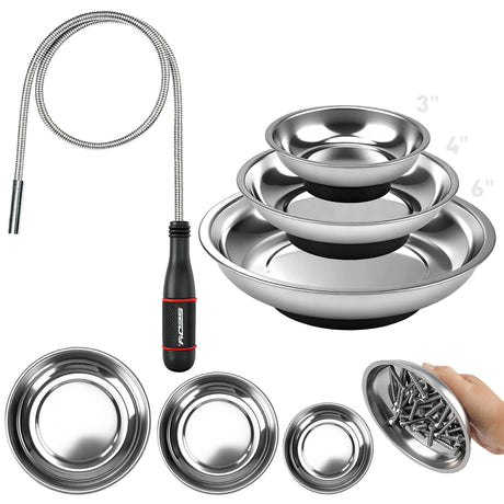 magnetic parts tray set with flexible pickup tool stainless steel trays for nuts bolts screws automotive repair tool set