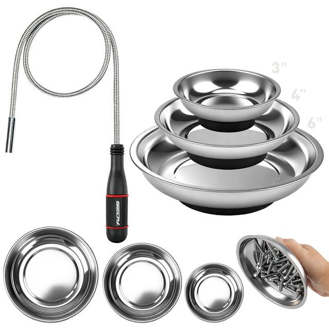 magnetic parts tray set with flexible pickup tool stainless steel trays for nuts bolts screws automotive repair tool set