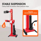 4.5 Ton hydraulic shock spring compressor with adjustable clamps and steel safety chain for car suspension and coil spring removal.
