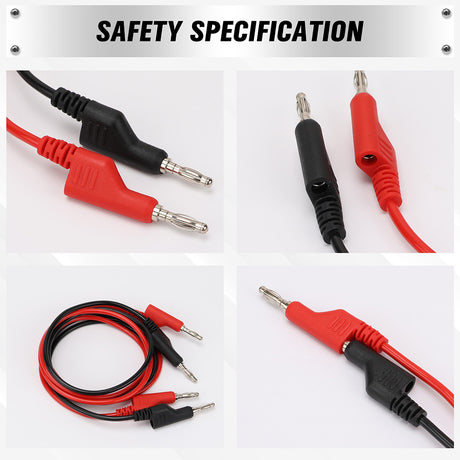 SWANLAKE 1000V 15A dual-ended banana plug test leads, red and black silicone cables with stackable connectors for multimeter and electronic testing