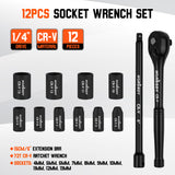12-Piece 1/4 Inch Drive Ratchet Socket Wrench Set with Metric Sockets 4mm-13mm, 72 Tooth Quick Release Ratchet and 6 Inch Extension Bar