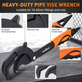 Self-adjusting pipe wrench set with high-carbon steel jaws, non-slip handles and 14–63mm capacity for plumbing, auto repair and home maintenance