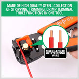 8 Inch 5-in-1 Automatic Wire Stripper with Self Adjusting Jaws, Wire Cutter, Terminal Crimper and Orange Non-Slip Handles