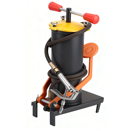 6L black foot-operated grease injector with reinforced hose and metal nozzle