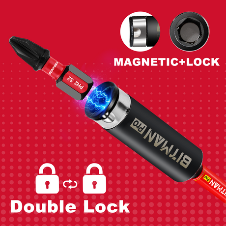 1/4 inch impact magnetic bit holder with quick change hex shank, double locking mechanism, strong magnetic tip and torsion zone, available in 2.5 inch, 3 inch and 6 inch lengths for impact drivers and power drills.