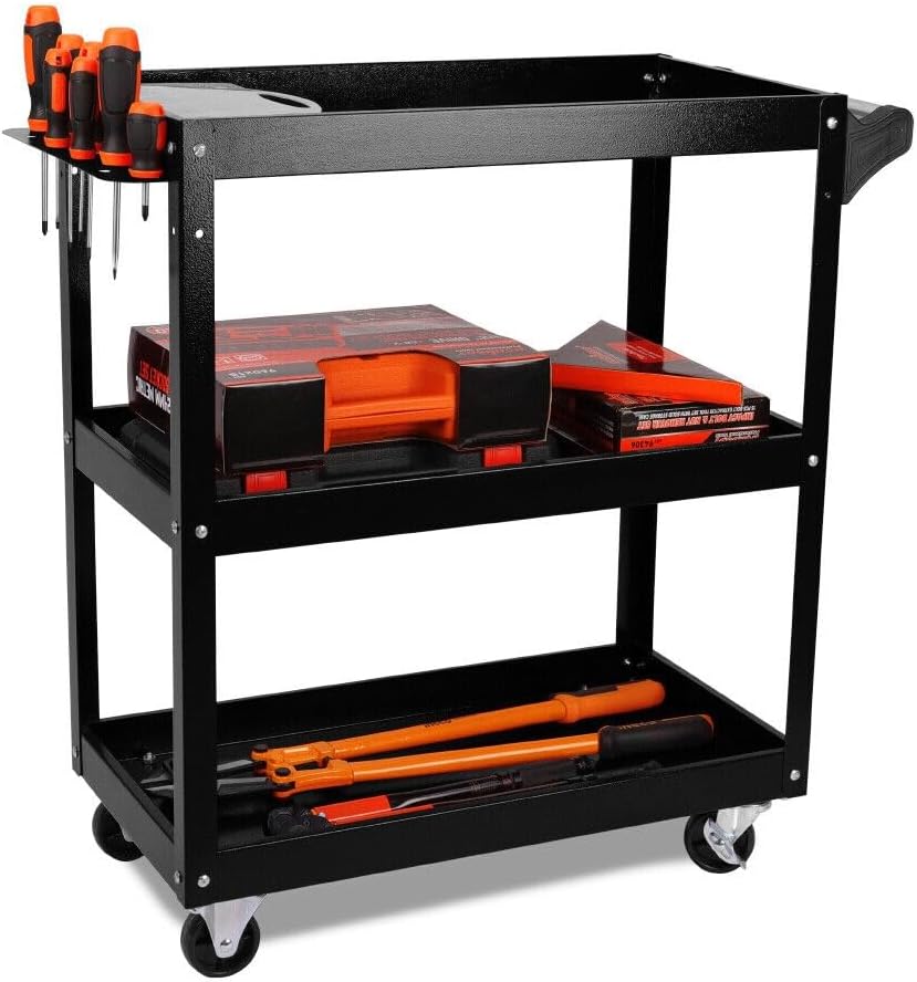 3-Tier Heavy Duty Tool Cart Trolley - Workshop Garage Storage Organizer with 150KG Capacity